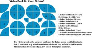 Emblem Ecken Aufkleber 30 teilig für BMW schwarz wetterfest