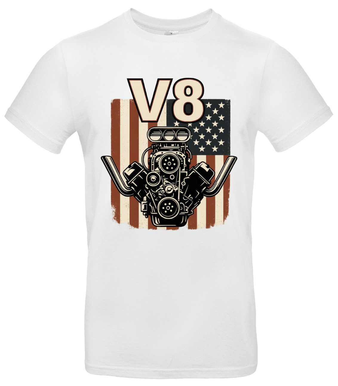 V8 T-Shirt Herren USA-Flagge Muscle Car Vintage 2 V8 T-Shirt Herren USA-Flagge Muscle Car Vintage