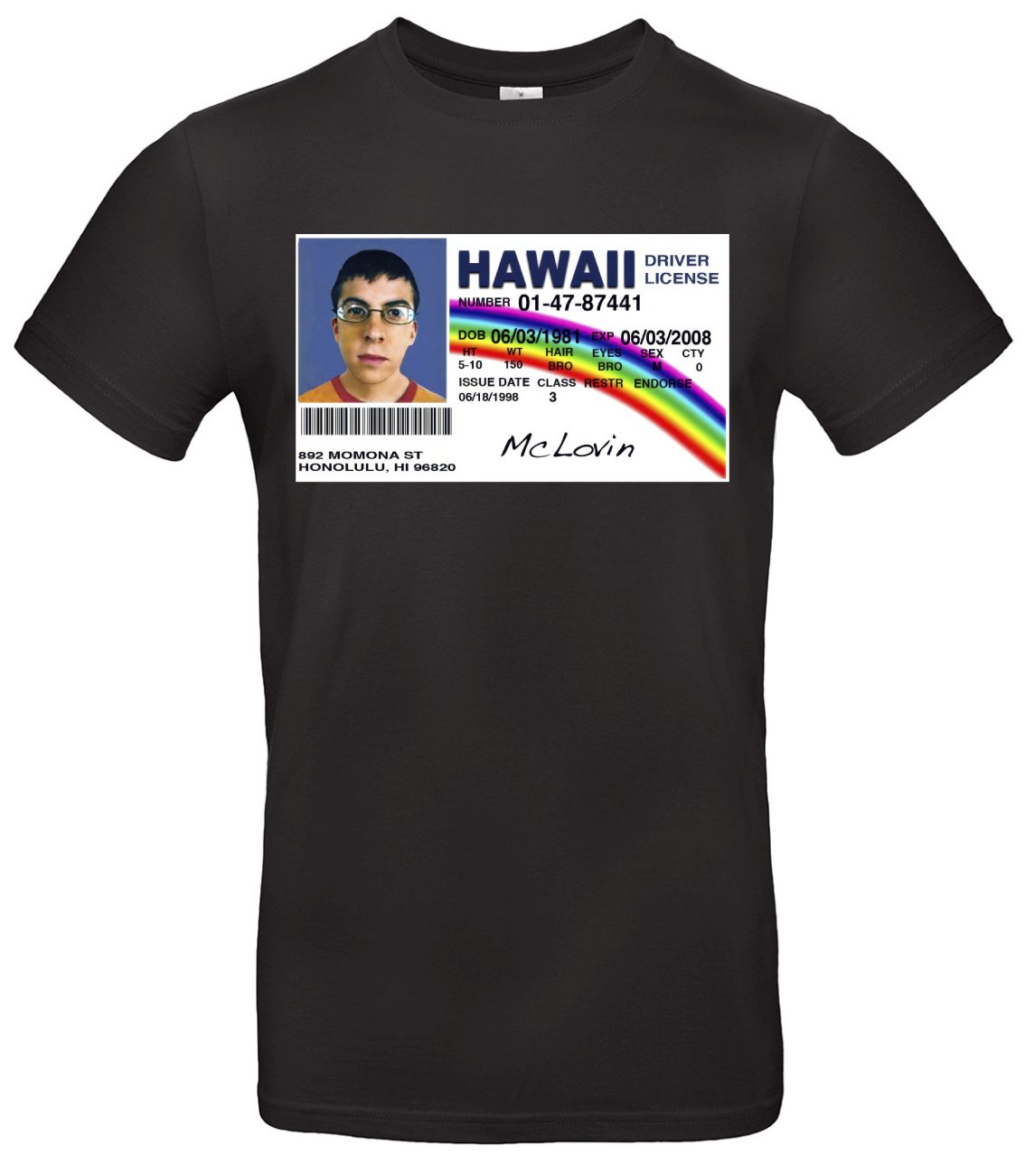 McLovin T-Shirt Hawaii Führerschein Kultmotiv Humor 1 McLovin T-Shirt Hawaii Führerschein Kultmotiv Humor
