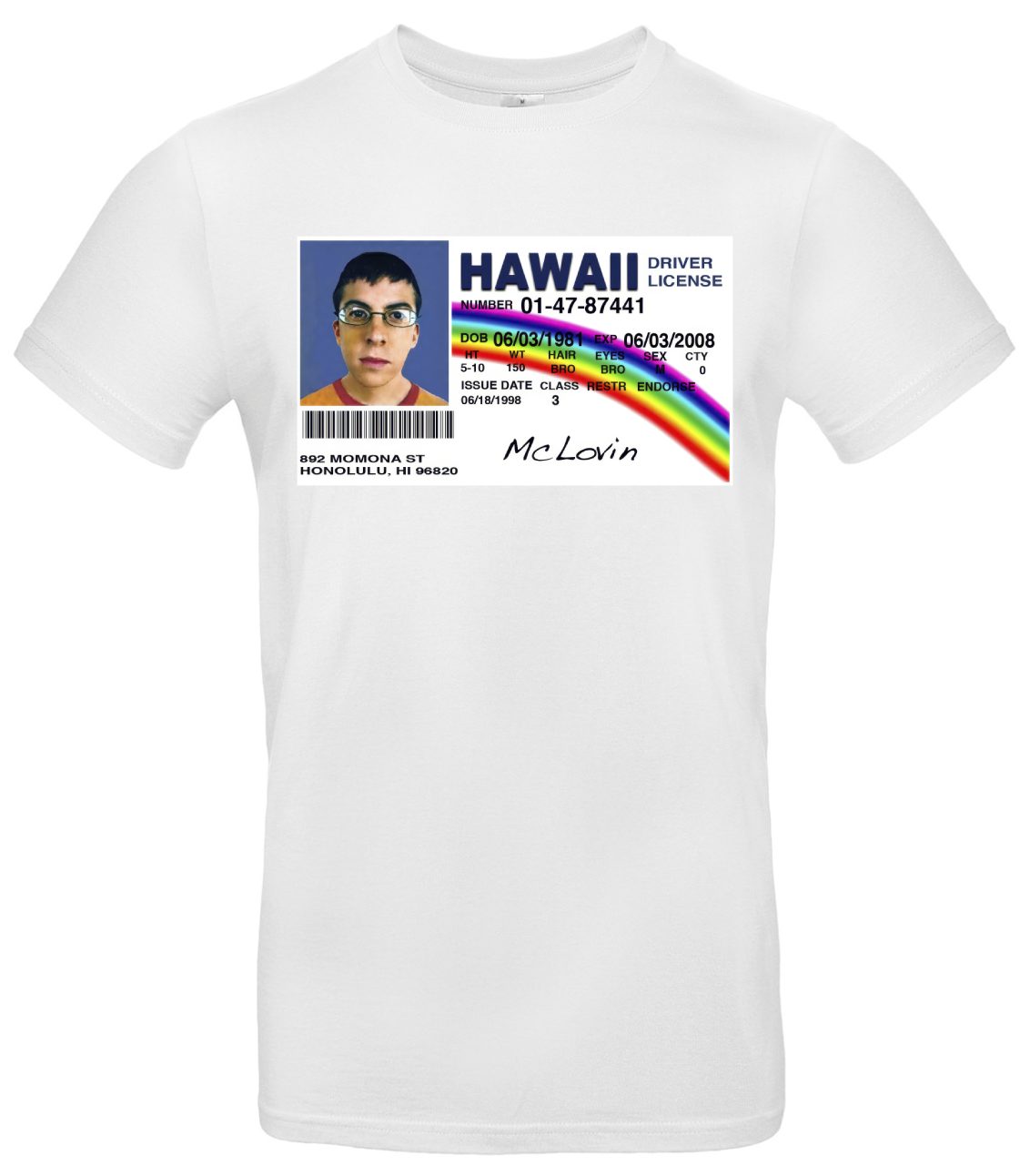 McLovin T-Shirt Hawaii Führerschein Kultmotiv Humor 2 McLovin T-Shirt Hawaii Führerschein Kultmotiv Humor