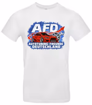 Autotuning-Freunde Deutschland T-Shirt Weiß – rotes Tuning-Auto Motiv