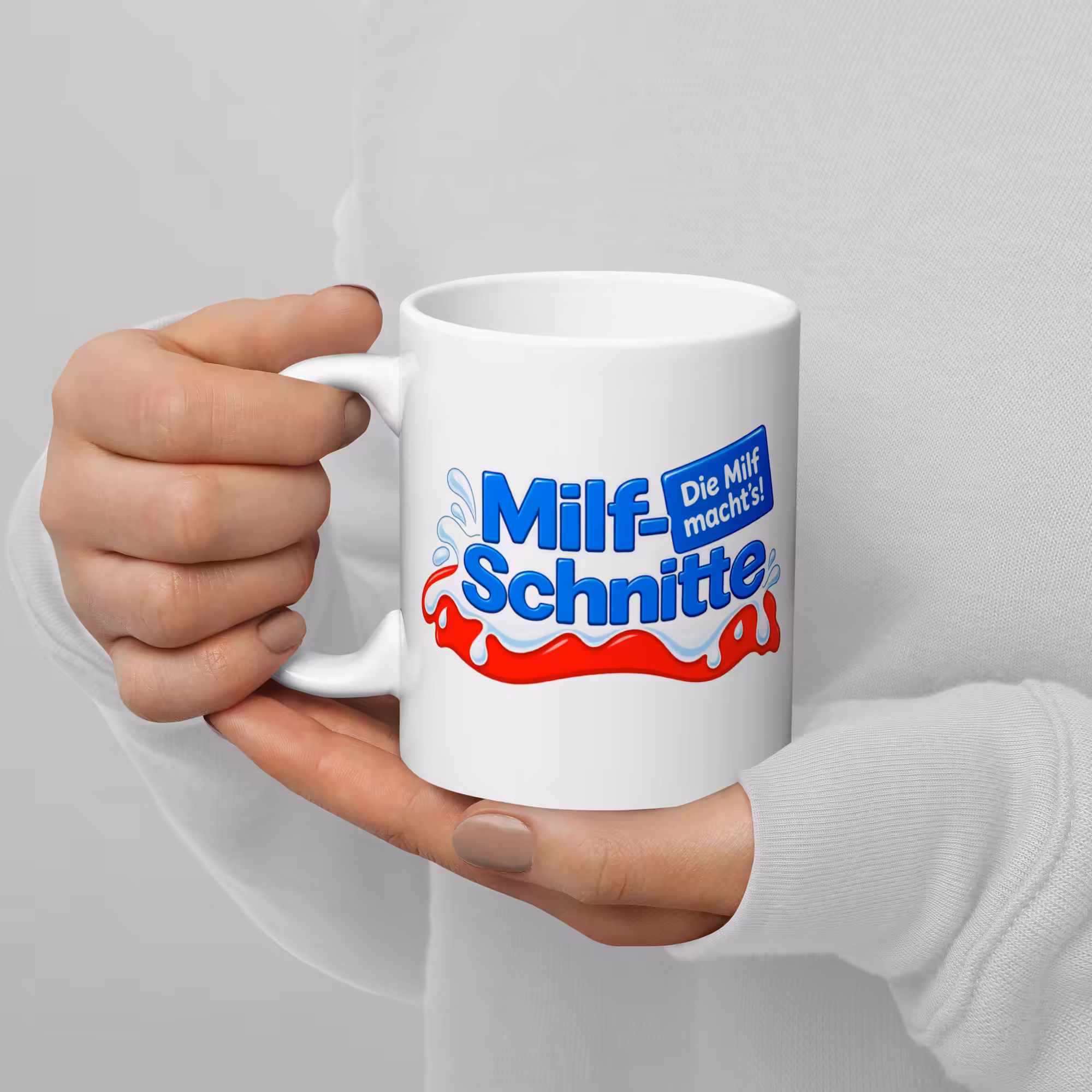 MILF-Schnitte Tasse 330 ml – Lustige Keramiktasse mit Spruch „Die Milf macht’s!“ 4 MILF-Schnitte Tasse 330 ml – Ansicht 4