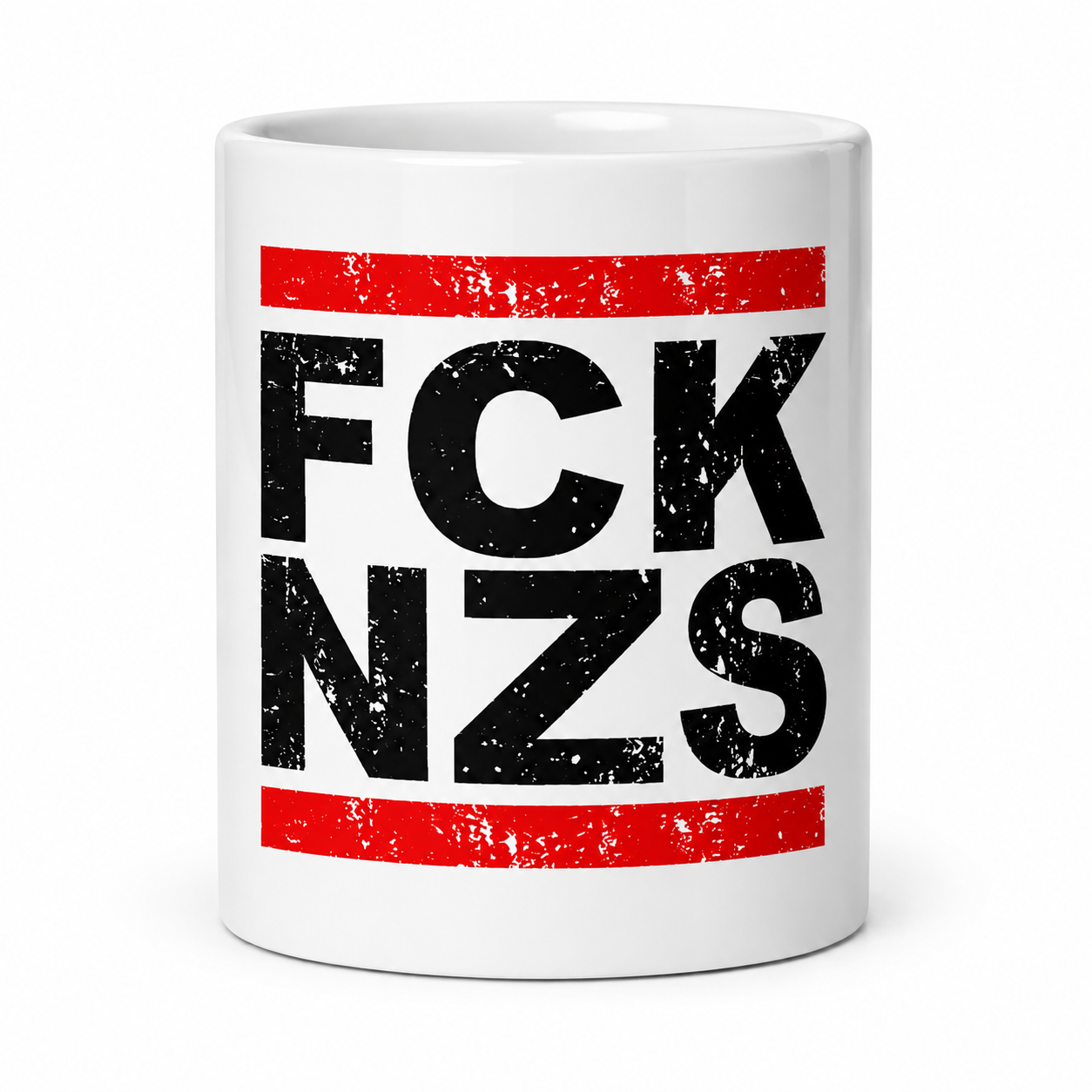 FCK NZS Tasse 330 ml – Keramiktasse gegen Rechtsextremismus – beidseitig bedruckt 2 FCK NZS Tasse 330 ml – Vorderansicht