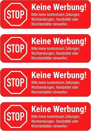 Keine Werbung Aufkleber 5er Set wetterfest Premium